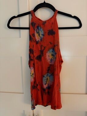 Free People Red Tie-Dye Ribbed Tank Top